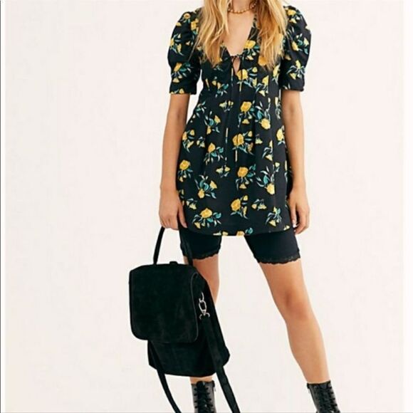 NWT Free People Adelle Floral Printed Mini Dress Tunic with Puff Short Sleeves - Picture 6 of 12
